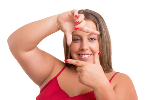 Gelukkige vrouw met overweights — Stockfoto