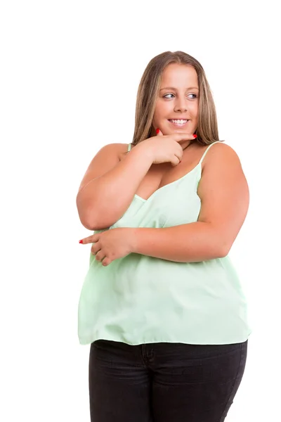 Glad kvinna med overweights — Stockfoto
