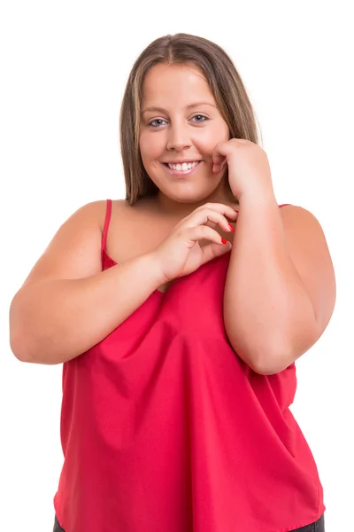 Happy woman with overweights — Stock Photo, Image