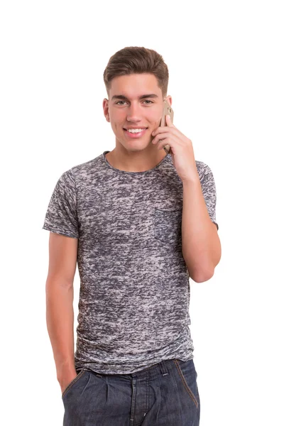 Jongen aan de telefoon — Stockfoto