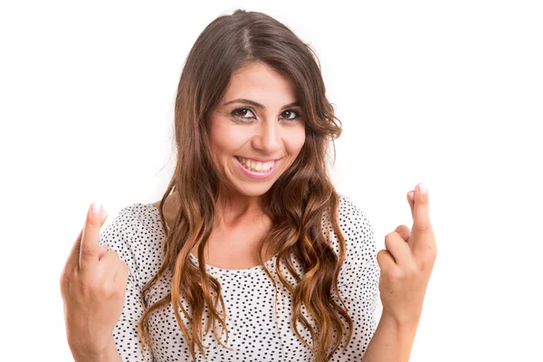 Woman with crossed fingers — Stock Photo, Image