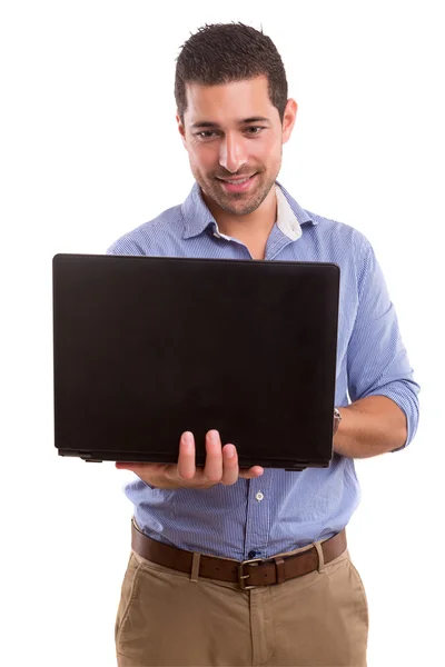 Knappe man die op laptop werkt — Stockfoto