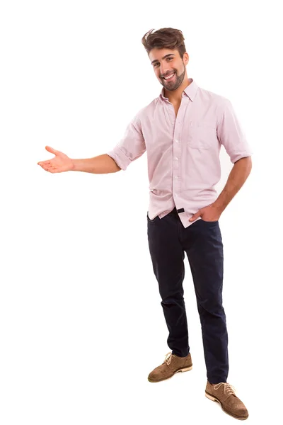 Man presenting your product — Stock Photo, Image