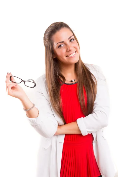 Mulher usando óculos — Fotografia de Stock