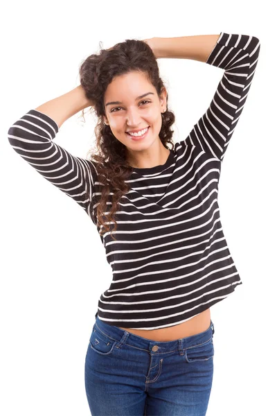 Young and woman touching her hair — Stock Photo, Image