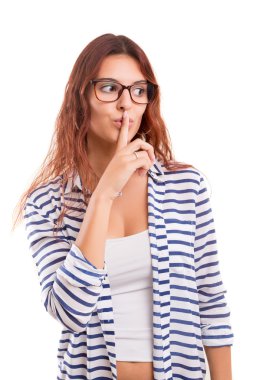 sessizlik için isteyen kadın