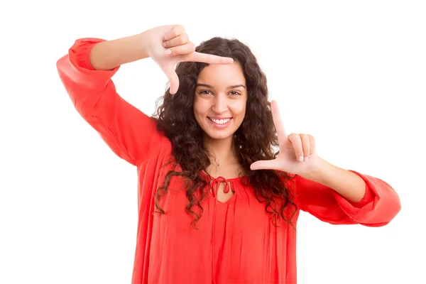 Frau macht Schlüsselgeste — Stockfoto