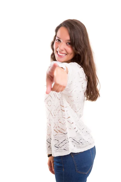 Beautiful woman pointing at you — Stock Photo, Image