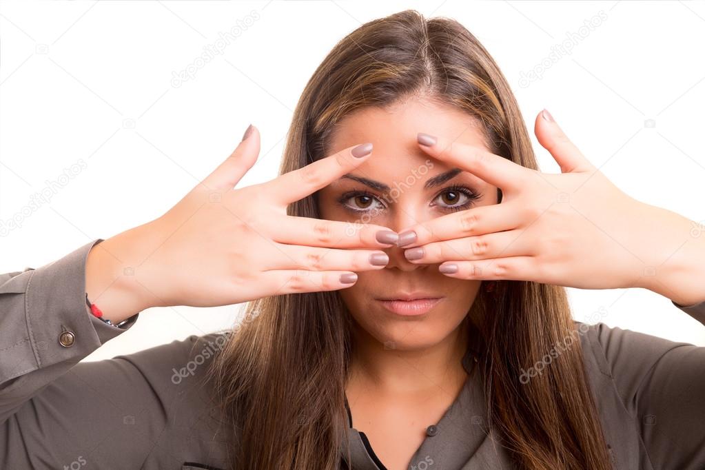 Woman making framing key gesture