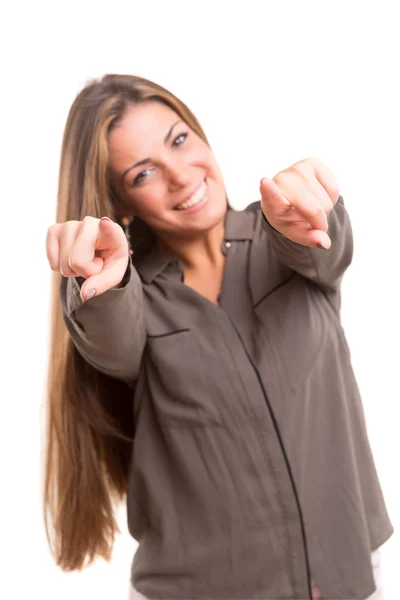 Beautiful woman pointing at you — Stock Photo, Image