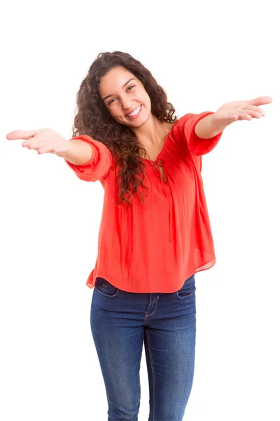 Junge Frau mit einer Umarmung — Stockfoto