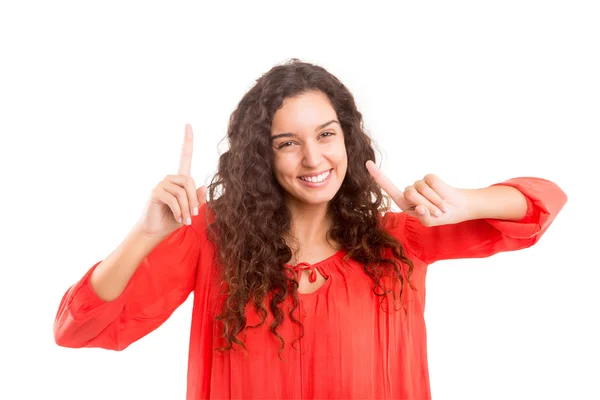 Vrouw met opgeheven armen — Stockfoto