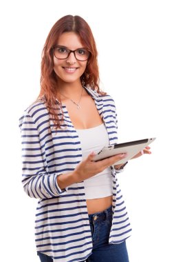 kadın bir tablet bilgisayar ile rahatlatıcı