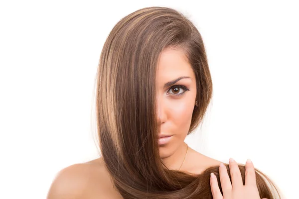 Mulher bonita com cabelo longo saudável — Fotografia de Stock