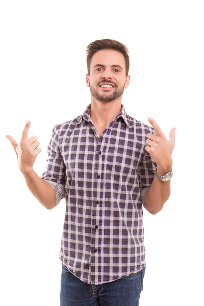 Giovane uomo gesturing Pollici fino segno — Foto Stock