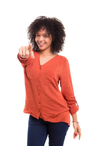 Young beautiful woman pointing at you — Stock Photo, Image