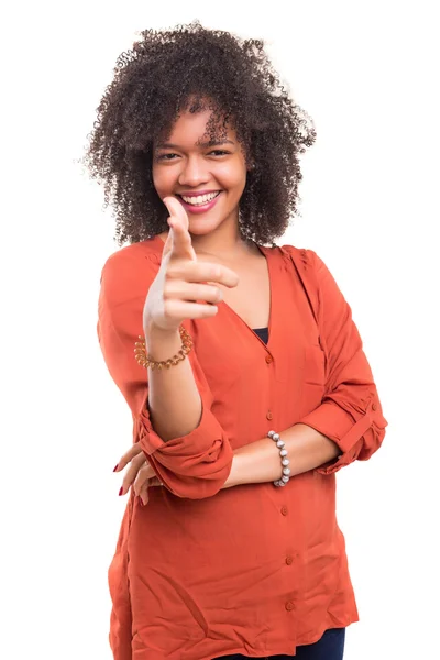 Femme africaine vous montrant du doigt — Photo