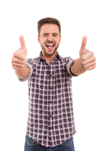 Man gesturing Thumbs up sign — Stock Photo, Image