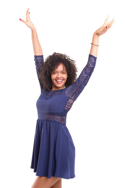 African woman with raised arms — Stock Photo, Image