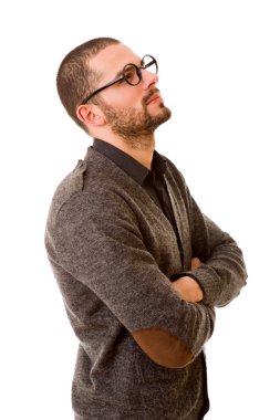 düşünme, üzerinde beyaz izole genç casual adam