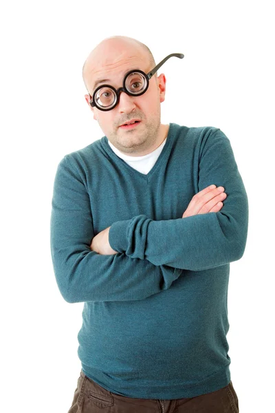 Geek muž izolovaných na bílém pozadí — Stock fotografie