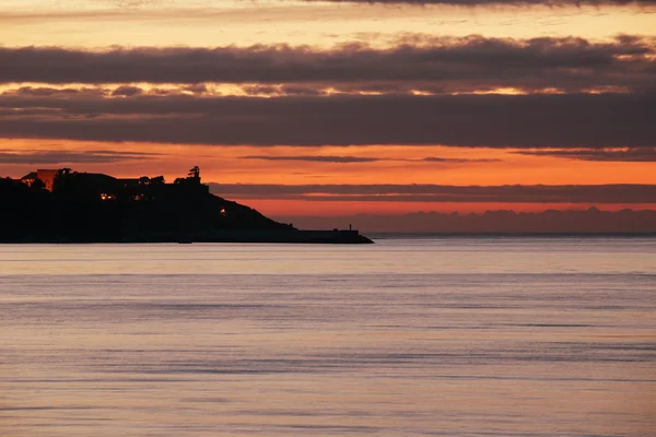 Por do sol da praia de Baiona, Galiza, Espanha — Fotografia de Stock