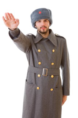 Rus askeri, studio resim olarak giyinmiş genç adam