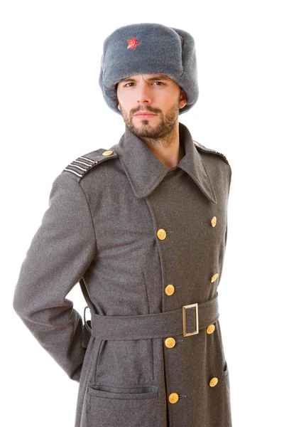 Young man dressed as russian military, studio picture — Stock Photo, Image