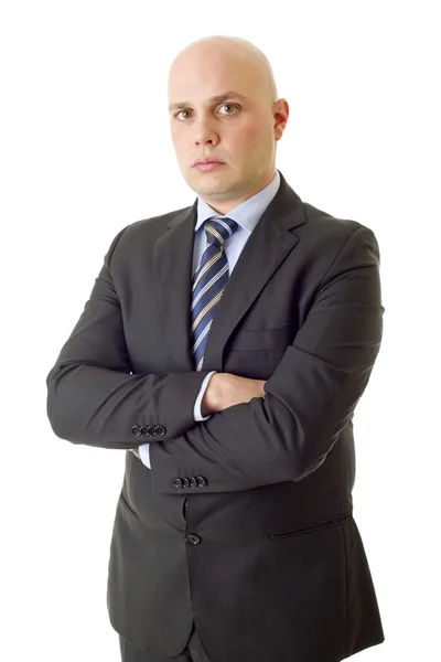 Young business man thinking, isolated on white — Stock Photo, Image