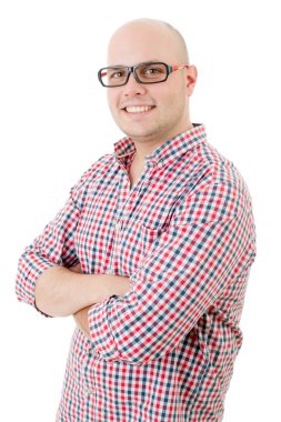 casual adam beyaz zemin üzerine izole mutlu