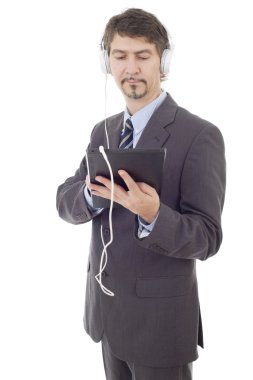 tablet pc ve izole kulaklık, çalışma iş adamı