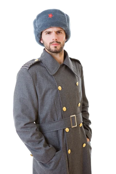 Young man dressed as russian military, studio picture — Stock Photo, Image