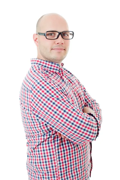 Genç, mutlu, sıradan bir erkek portresi, beyaz tenli.