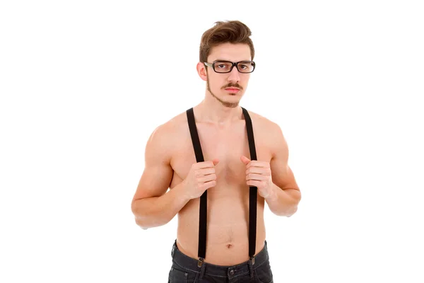 Retrato de hombre casual feliz joven, aislado en blanco — Foto de Stock