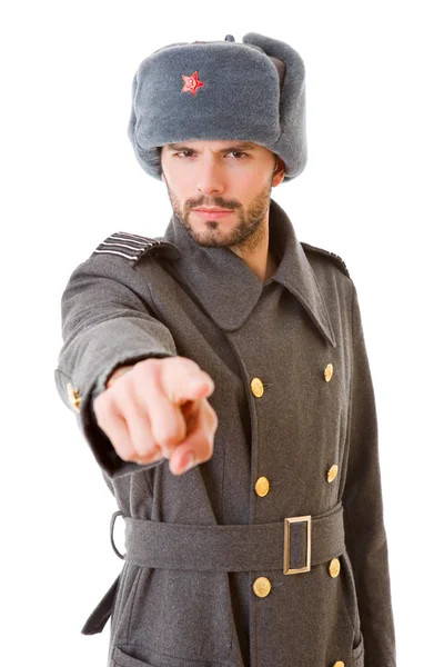 Young man dressed as russian military, studio picture — Stock Photo, Image