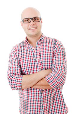 casual adam beyaz zemin üzerine izole mutlu