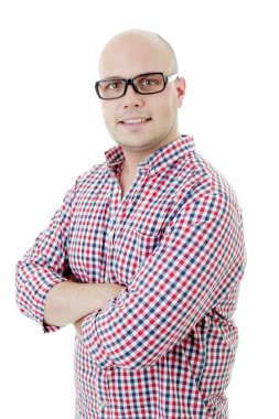 casual adam beyaz zemin üzerine izole mutlu