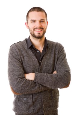 casual adam beyaz zemin üzerine izole mutlu