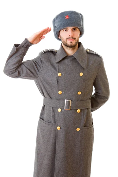 Young man dressed as russian military, studio picture — Stock Photo, Image