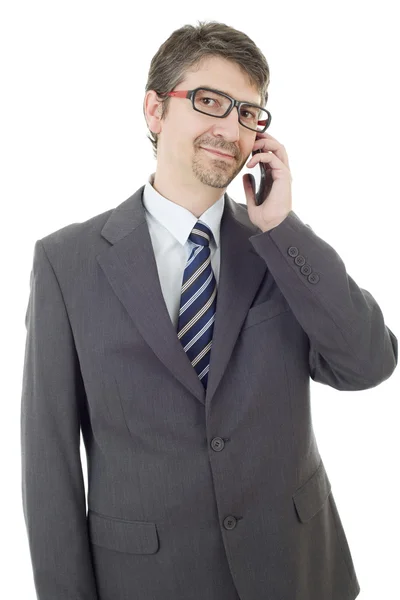 Młody biznesmen w telefonie, na białym tle — Zdjęcie stockowe