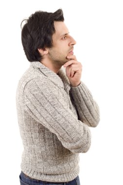 düşünme, beyaz arka plan üzerinde izole genç casual adam