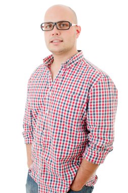 casual adam beyaz zemin üzerine izole mutlu