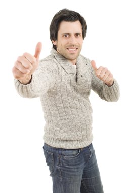 Yaşasın, izole üzerinde beyaz arka plan giden genç casual adam