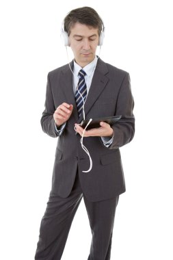 tablet pc ve izole kulaklık, çalışma iş adamı