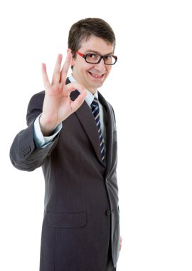 kazanan, üzerinde beyaz izole genç iş adamı