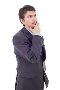 düşünme, üzerinde beyaz izole genç iş adamı