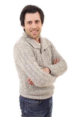 casual adam beyaz zemin üzerine izole mutlu