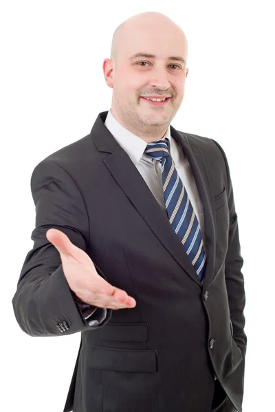 Businessman in suit offering to shake the hand, isolated — Stock Photo, Image