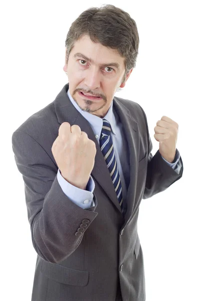 Mad business man with open arms, isolated on white — Stock Photo, Image