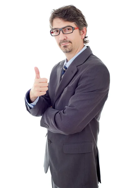 Young business man going thumb up, isolated on white — Stock Photo, Image